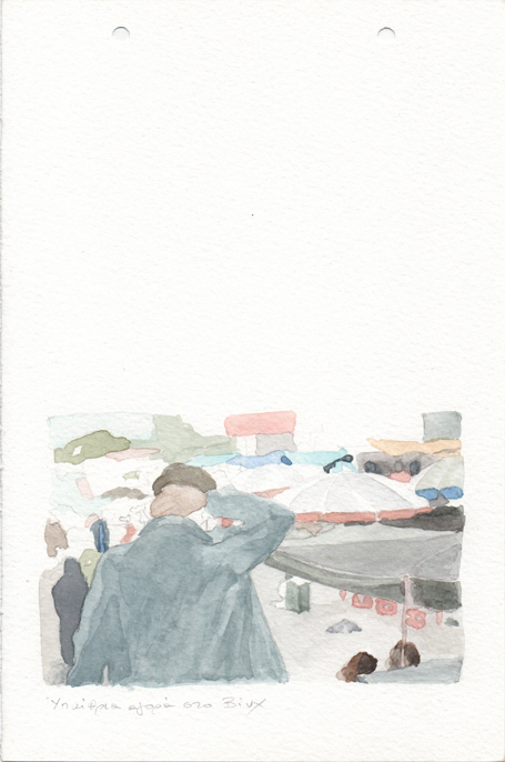 Outdoor market in Vinh, pencil and watercolours on paper, 22,8 x 15 cm, 2017  Outdoor market in Vinh, pencil and watercolours on paper, 22,8 x 15 cm, 2017