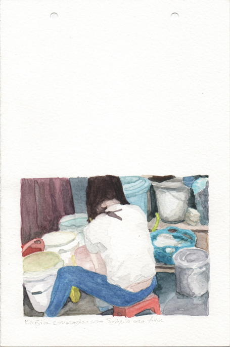 Restaurants kitchen on the street in Hanoi, pencil and watercolours on paper, 22,8 x 15 cm, 2017  Restaurants kitchen on the street in Hanoi, pencil and watercolours on paper, 22,8 x 15 cm, 2017